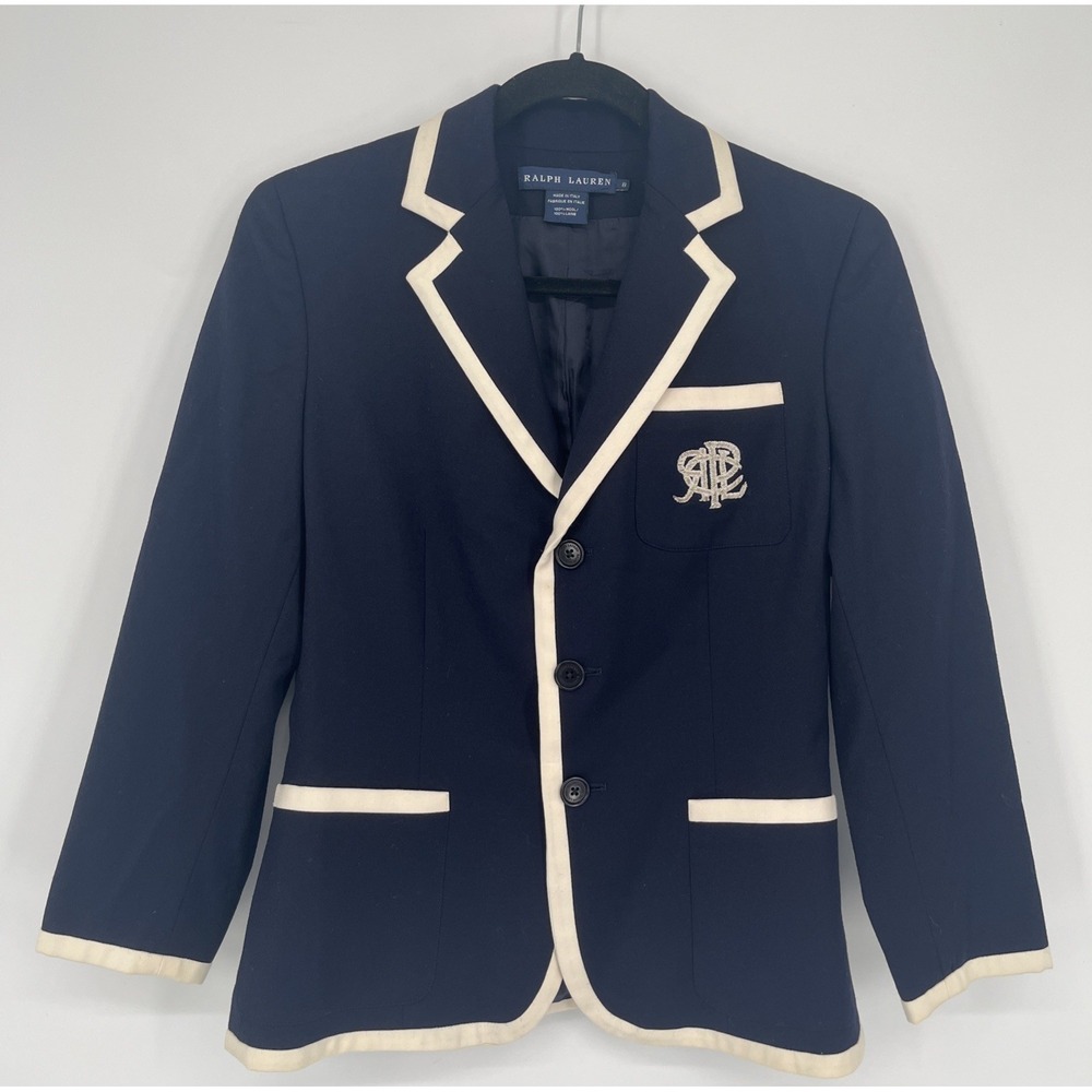 Ralph Lauren Blue Label Women's 8 Wool Blazer Jacket Sport Coat Made In Italy